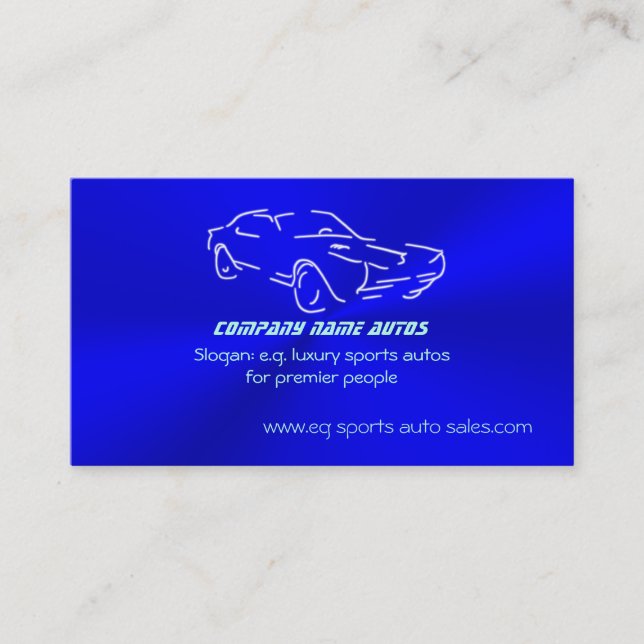 Autosales, Ice-blue Classic Auto, chrome-look Business Card (Front)