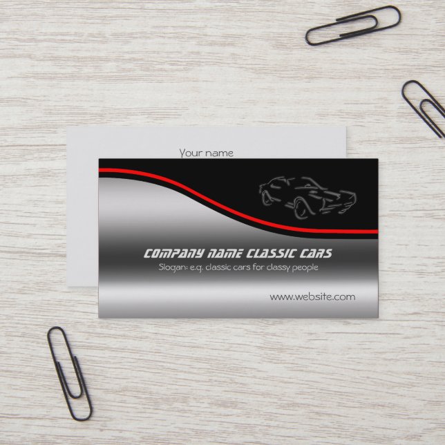 Autotrade - Classic Car on steel-effect Business Card (Front/Back In Situ)