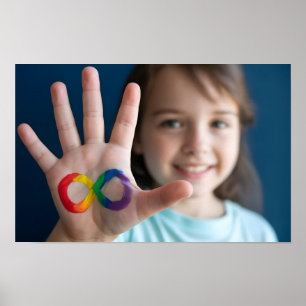 Auttistic Child Hand with Rainbow Infinity Symbol Poster