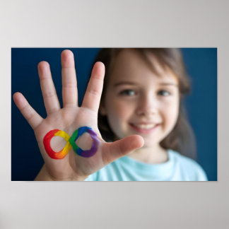 Auttistic Child Hand with Rainbow Infinity Symbol Poster