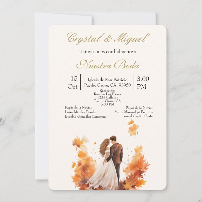 Autum bride and groom silhouette  invitation (Front)