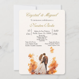 Autum bride and groom silhouette  invitation
