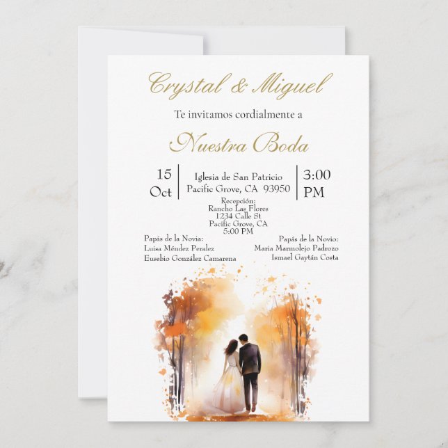 Autum bride and groom silhouette  invitation (Front)