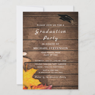 Autum Leaves Wooden Graduation Invitation Template