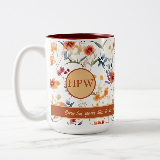 Autum Monogram Floral Classic Font Coffee Mug (Left)