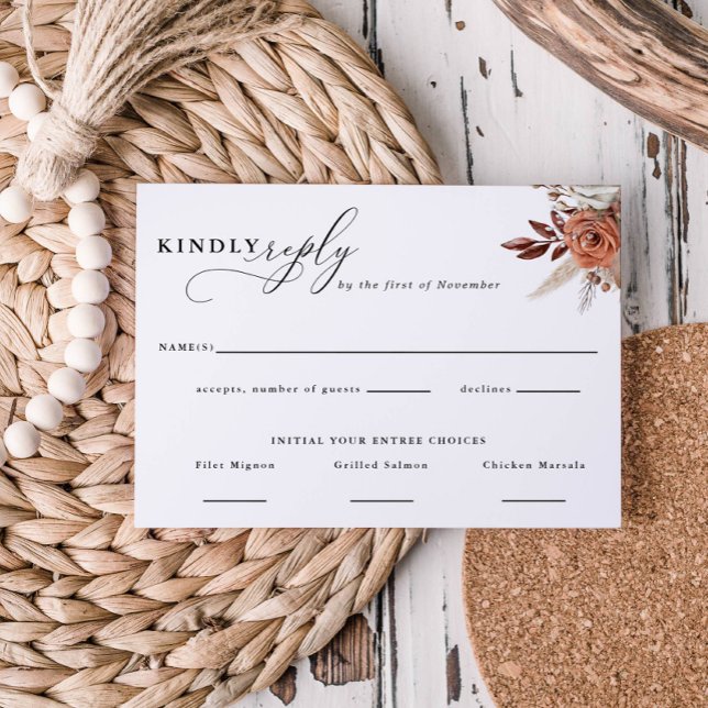 Autum Rustic Floral, Wedding Reply Food Choice RSVP Card (Creator Uploaded)