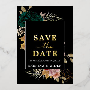 Autumanal Burgundy Emerald Black Save The Date