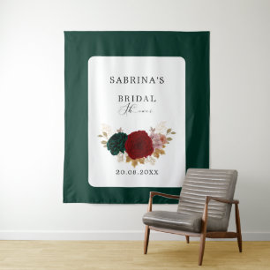 Autumanal Gold Burgundy Emerald Bridal Shower Tapestry