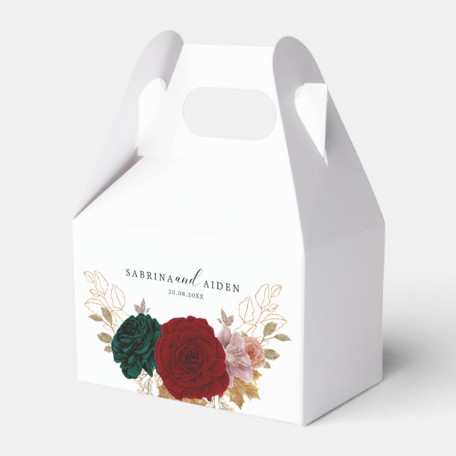 Autumanal Gold Burgundy Emerald Greeny Floral  Favour Box (Front Side)