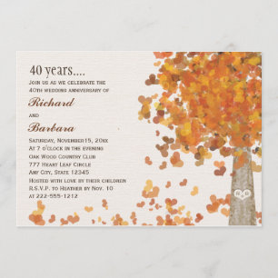 Autumn 40th Anniversary Photo Carved Initial Tree Invitation