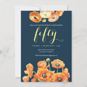 Autumn 50th Birthday Party Orange Blossom Invitation