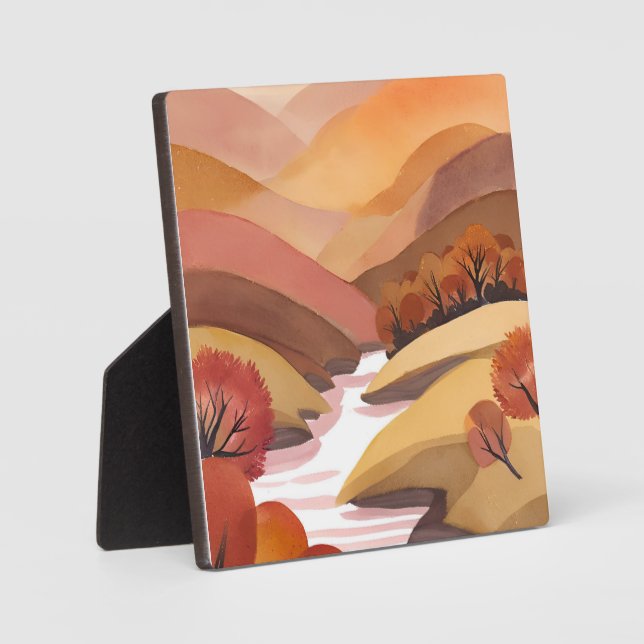 Autumn Abode | Fall Foliage Watercolor Landscape Plaque (Front)