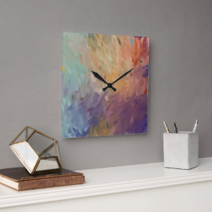 Autumn Abstract Brushstrokes 2 Square Wall Clock