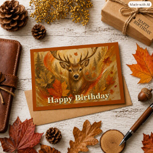 Autumn Abstract Deer and Fall Leaves Card