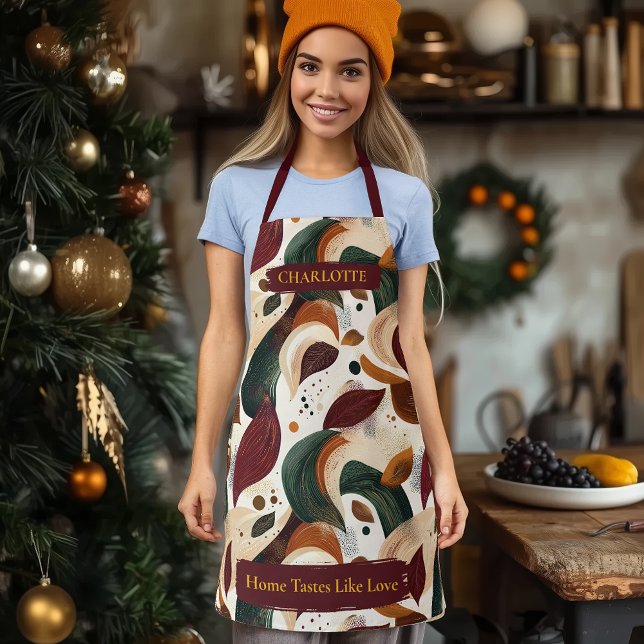 Autumn Abstract Leaves Apron with Custom Name (Creator Uploaded)