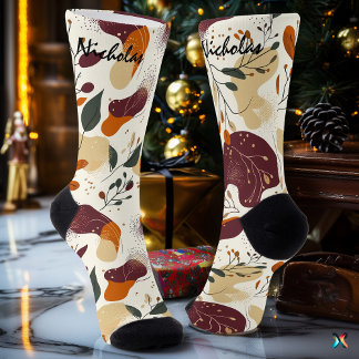 Autumn Abstract Socks with Leaves and Warm Tones