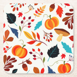 Autumn Abundance Custom Square Paper Coaster