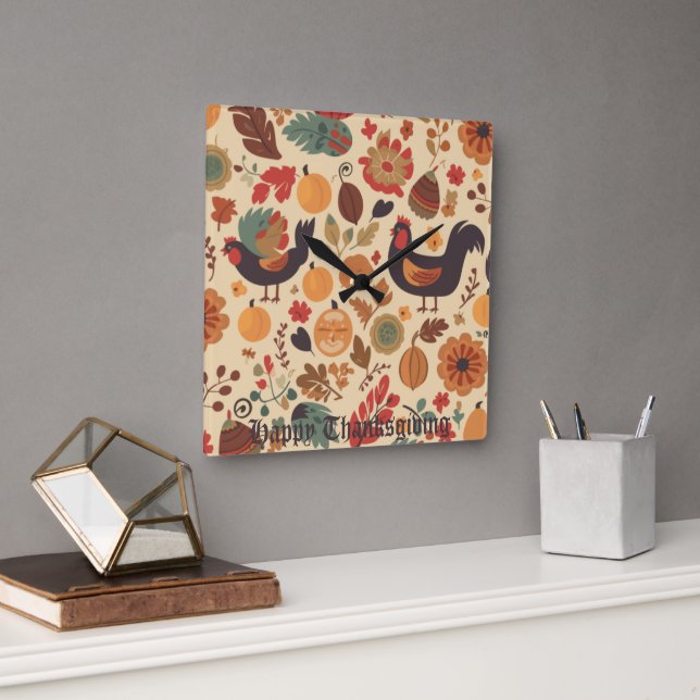 Autumn Abundance Square Wall Clock (Office)