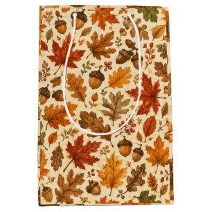 Autumn Acorn & Fall Leaves Seamless Pattern Medium Gift Bag