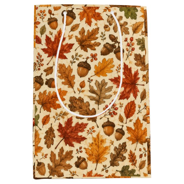 Autumn Acorn & Fall Leaves Seamless Pattern Medium Gift Bag (Front)
