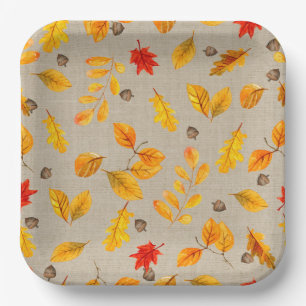 Autumn Acorns and Leaves Paper Plate