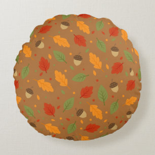 Autumn Acorns and Leaves Round Cushion