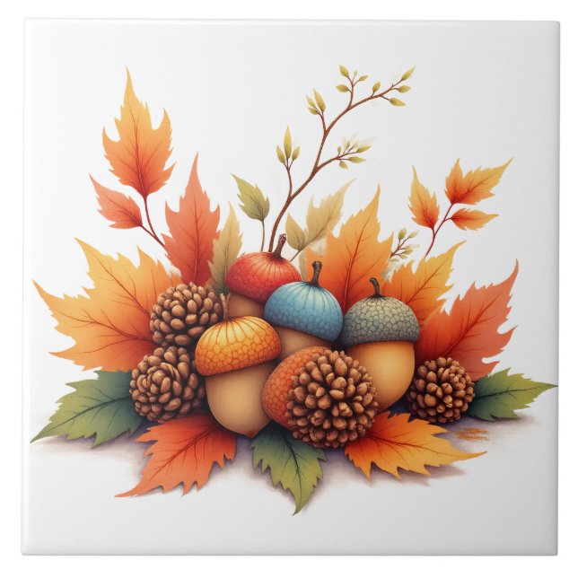 Autumn Acorns Ceramic Tile (Front)