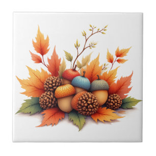 Autumn Acorns Ceramic Tile
