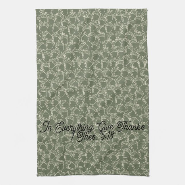 Autumn Acorns in Olive Tea Towel (Vertical)