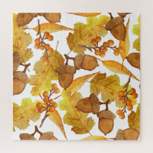 Autumn Acorns: Watercolor Thanksgiving Design Jigsaw Puzzle
