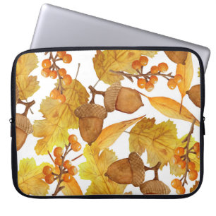 Autumn Acorns: Watercolor Thanksgiving Design Laptop Sleeve