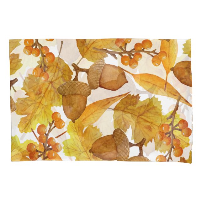 Autumn Acorns: Watercolor Thanksgiving Design Pillowcase (Front)