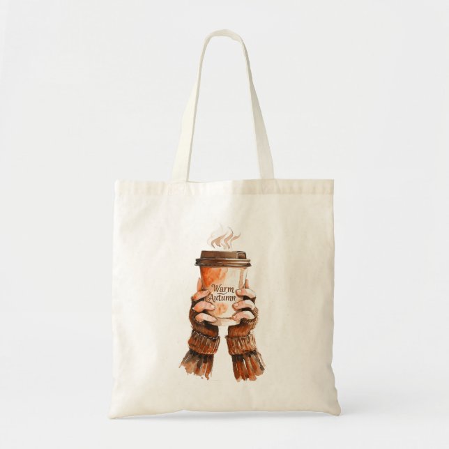 Autumn Aesthetic Design | Watercolor Coffee Tote Bag (Front)