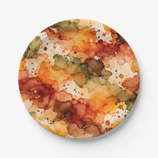 Autumn Alcohol Ink Abstract Pattern Paper Plate