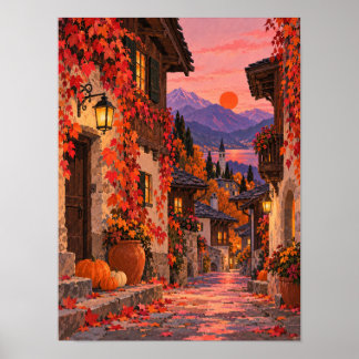 Autumn Alley with Lanterns and Grapevine – Poster