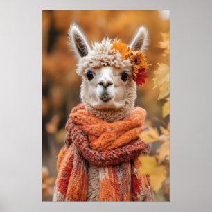 Autumn Alpaca Art Print, Fall Woodland Poster