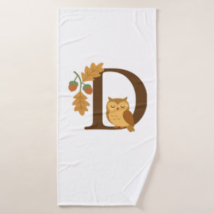 Autumn Alphabet Monogram Letter D � Owl with Oak L Bath Towel