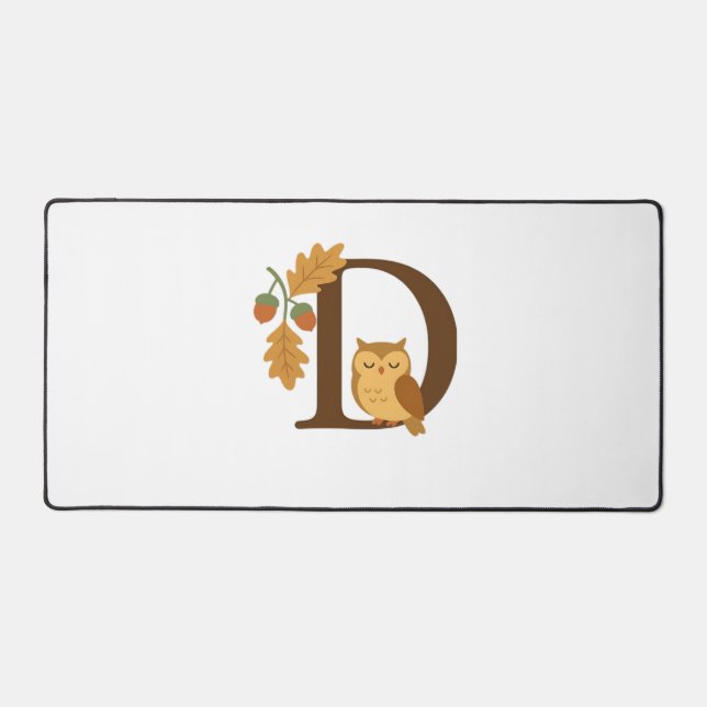 Autumn Alphabet Monogram Letter D – Owl with Oak L Desk Mat (Front)