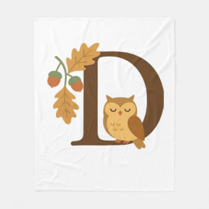 Autumn Alphabet Monogram Letter D – Owl with Oak L Fleece Blanket