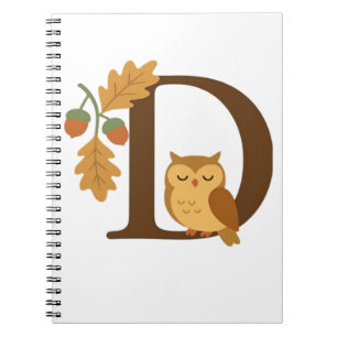 Autumn Alphabet Monogram Letter D – Owl with Oak L Notebook