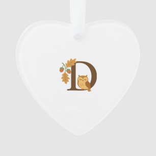 Autumn Alphabet Monogram Letter D � Owl with Oak L Ornament