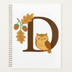 Autumn Alphabet Monogram Letter D � Owl with Oak L Planner