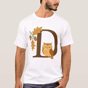 Autumn Alphabet Monogram Letter D � Owl with Oak L T-Shirt