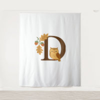 Autumn Alphabet Monogram Letter D – Owl with Oak L