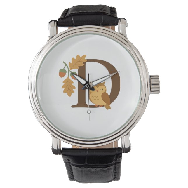 Autumn Alphabet Monogram Letter D – Owl with Oak L Watch (Front)