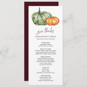 AUTUMN AMBER GREEN PUMPKINS THANKSGIVING DINNER  MENU