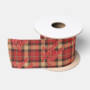 Autumn Amber Plaid Family Name Christmas Satin Ribbon