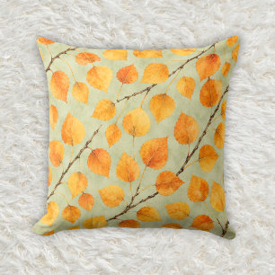 Autumn Amber Quaking Aspen Branch Pattern Cushion