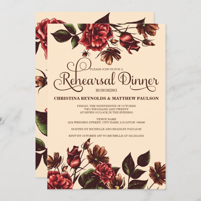 Autumn and Fall Floral Rehearsal Dinner Invitation (Front/Back)