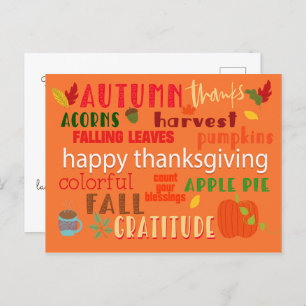 Autumn and Thanksgiving Typography Pattern Postcard